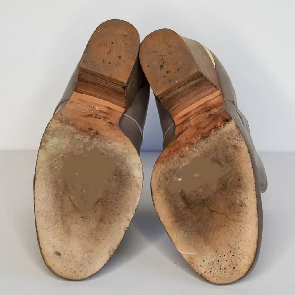 Cole Haan Hayden Leather Slip On Heeled Ankle Boots Taupe Tan Gold Size 7.5